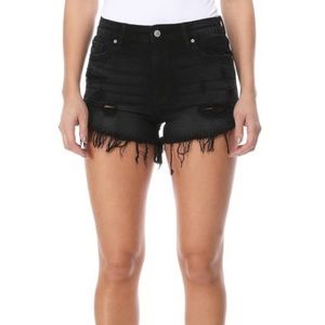 Eunina Lulu High-Rise Cut Off Shortie Jean Shorts - Black Wash